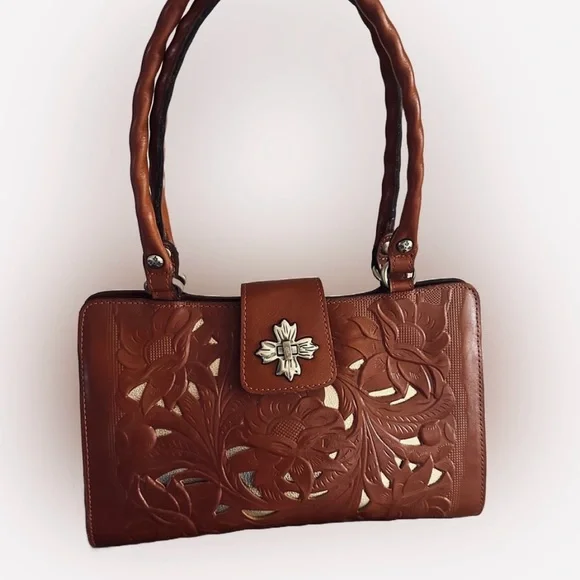 Patricia Nash Rosina Cut Out Tooled Leather Handbag EUC - Picture 9 of 11